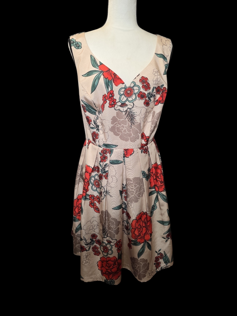 ModCloth Floral V-Neck Sleeveless Pleated Bottom Midi Dress  Blush Floral 2X